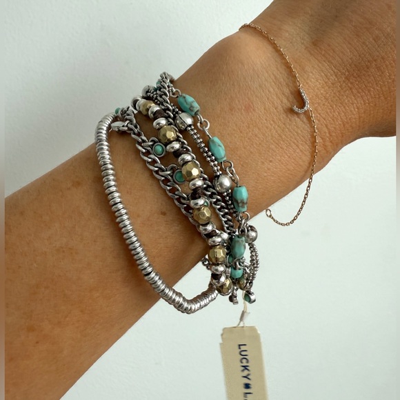 Lucky Brand Jewelry - Lucky Silver & Turquoise Beaded Multi-strand Bracelet